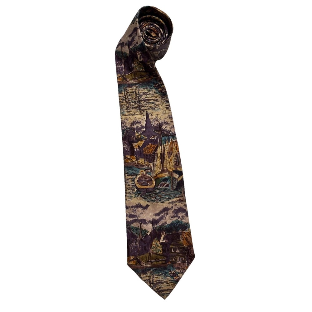 Polo Ralph Lauren VTG Silk Necktie Sailing Nautical Boats New England USA Made